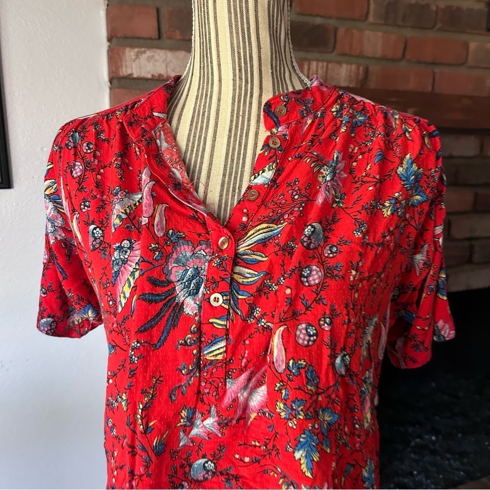 Anthropologie Maeve Windham Floral Tunic Top in Red Sz S - Picture 3 of 7